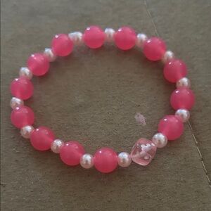 Hand made Pink and White Beaded Bracelet